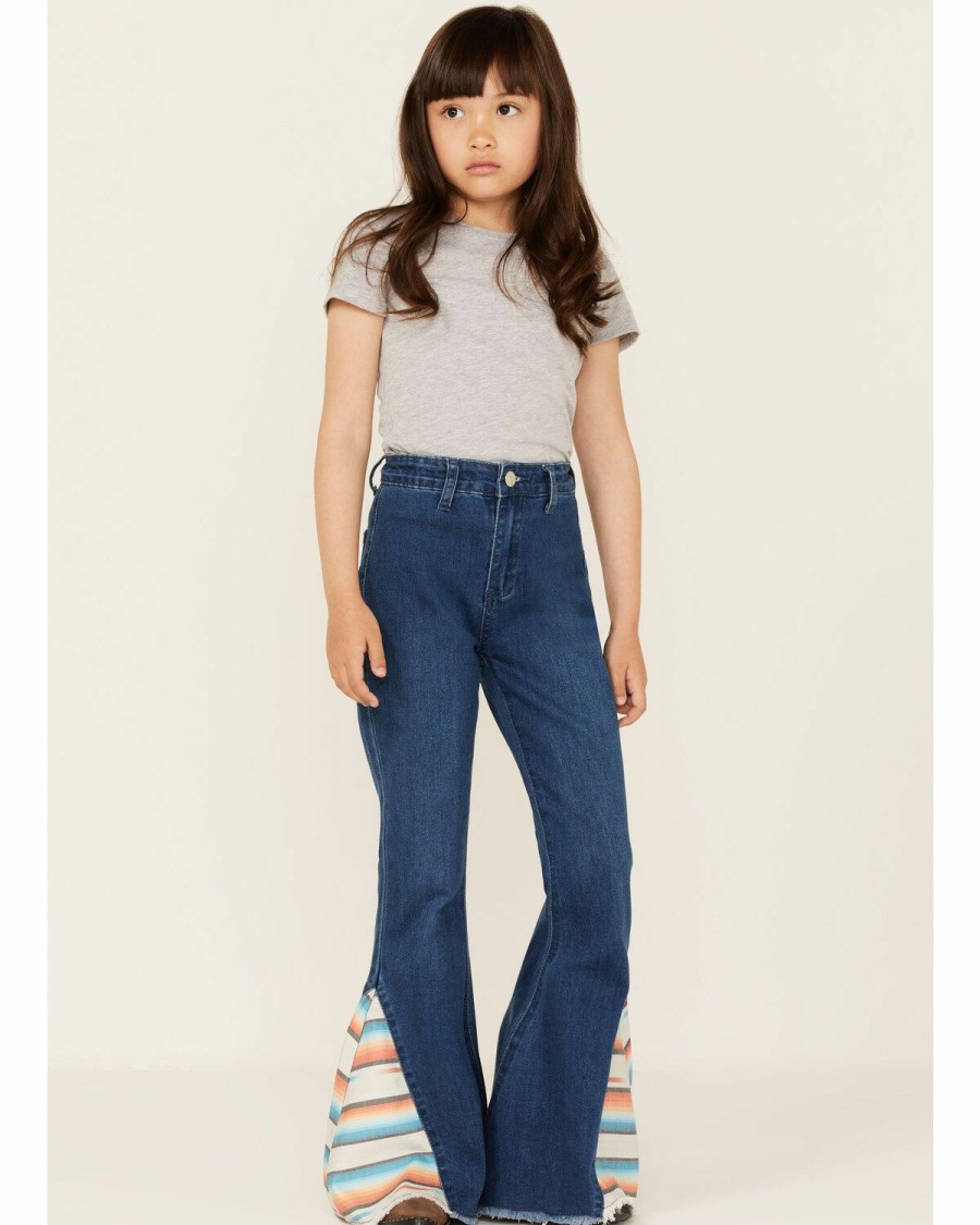 Kids * | Discount Cowboy Hardware Girls' Serape Print Medium Wash Flare Jeans