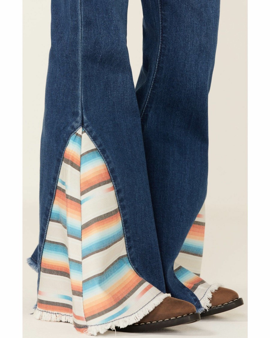 Kids * | Discount Cowboy Hardware Girls' Serape Print Medium Wash Flare Jeans