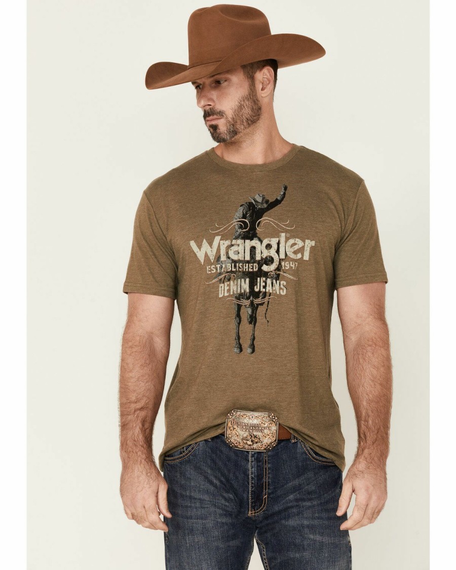 Men * | Bestsellers Wrangler Men'S Heather Olive Denim Rider Graphic Short Sleeve T-Shirt