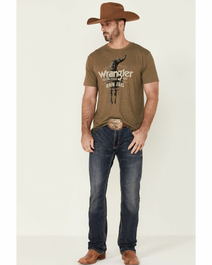 Men * | Bestsellers Wrangler Men'S Heather Olive Denim Rider Graphic Short Sleeve T-Shirt