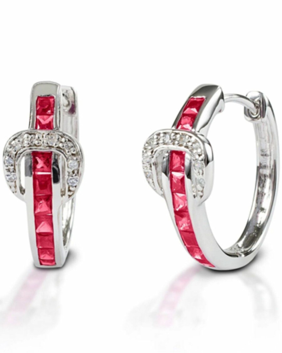 Women * | Premium Kelly Herd Women'S Red Contemporary Buckle Hoop Earrings