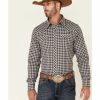 Men * | Hot Selling Stetson Men'S Wine Ombre Check Plaid Long Sleeve Snap Western Shirt