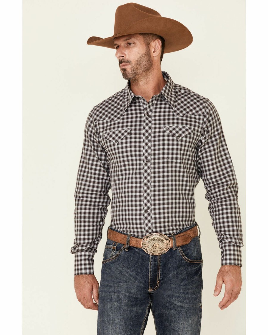 Men * | Hot Selling Stetson Men'S Wine Ombre Check Plaid Long Sleeve Snap Western Shirt