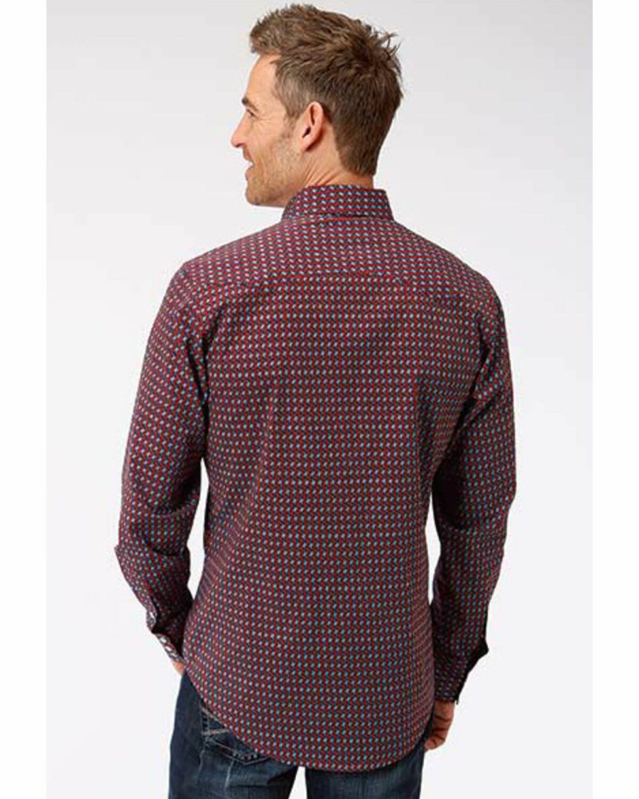 Men * | Hot Sell Roper Men West Made Octo Geo Print Long Sleeve Western Shirt