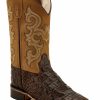 Kids * | Unique Old West Youth Boys' Brown Faux Horn Gator Western Boots Wide Square