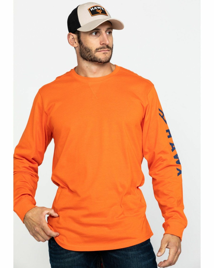 Men * | Latest Hawx Men'S Orange Logo Long Sleeve Work T-Shirt