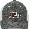 Men * | New Justin Men'S Heather Grey & White Logo Patch Mesh-Back Ball Cap