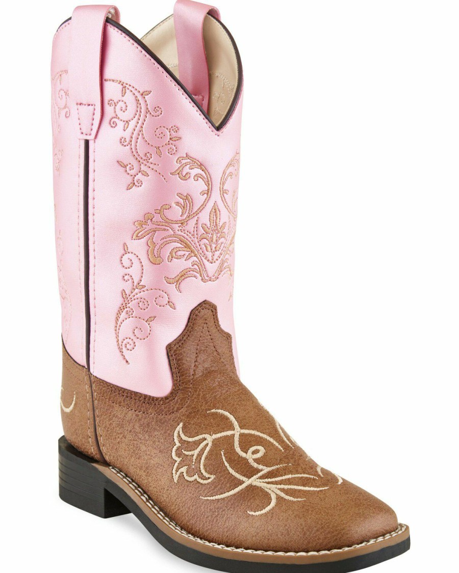 Kids * | Sale Online Old West Girls' Tan Western Boots Square Toe