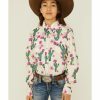 Kids * | Cowboy Hardware Top Selling Cowgirl Hardware Girls' Cactus Rose Long Sleeve Snap Shirt