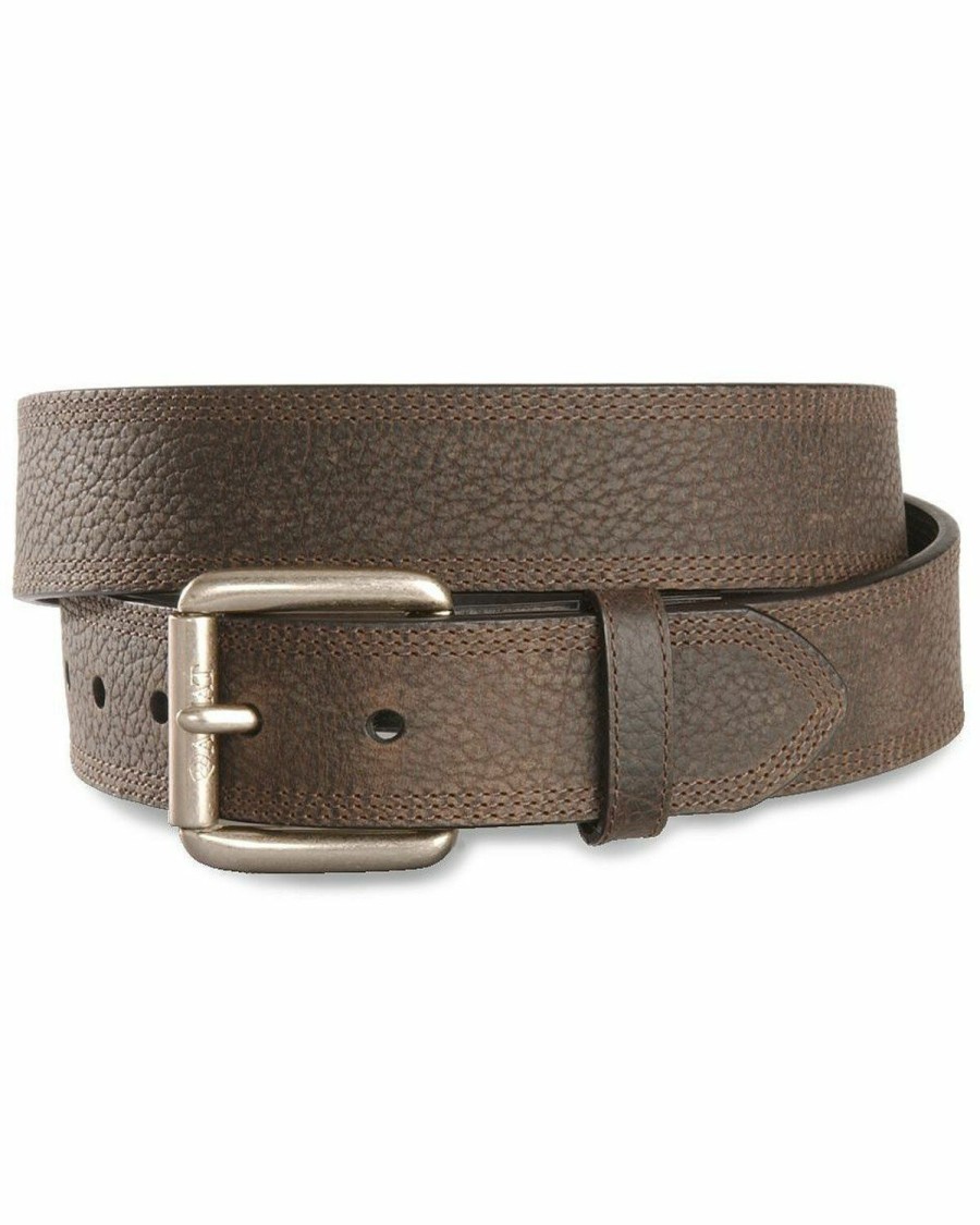 Men * | Attractive Ariat Men'S Triple Row Stitch Leather Belt