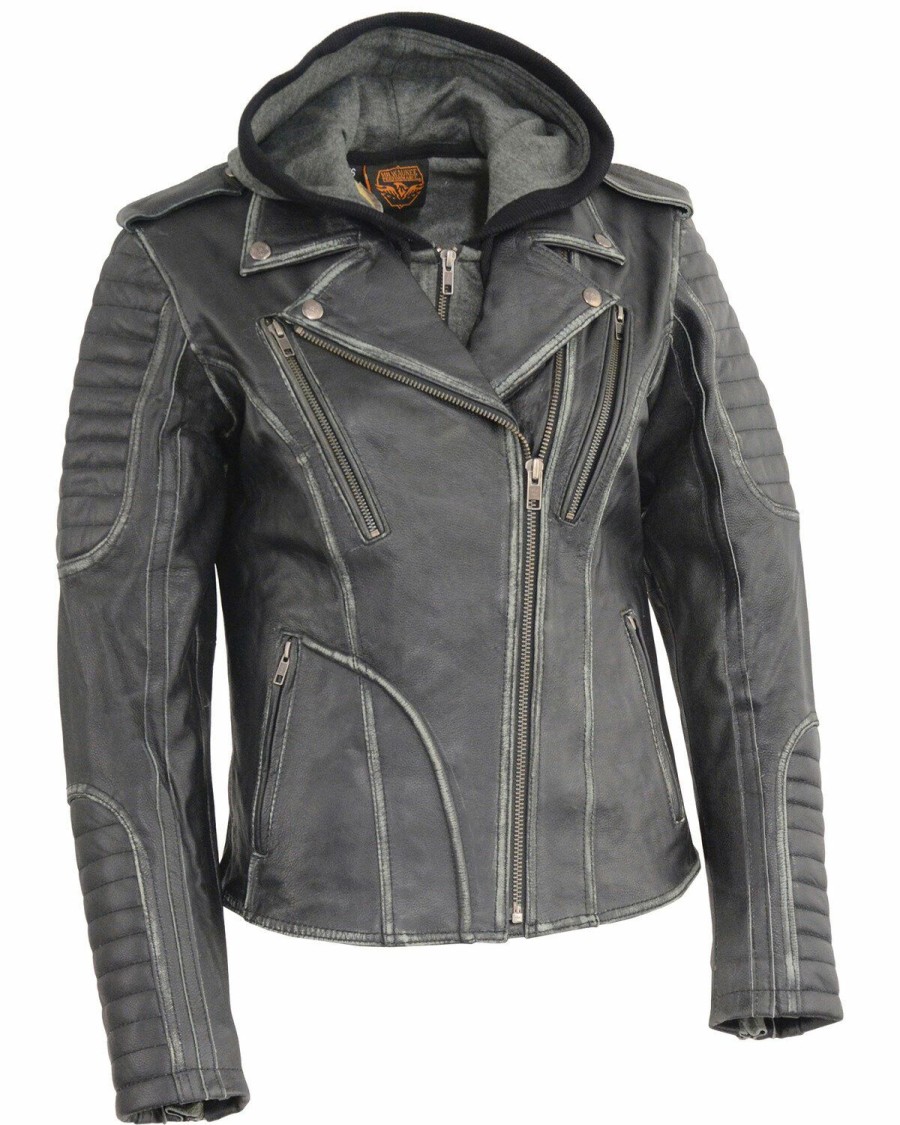 Women * | Latest Milwaukee Leather Women'S Rub-Off Hoodie Motorcycle Jacket 4X