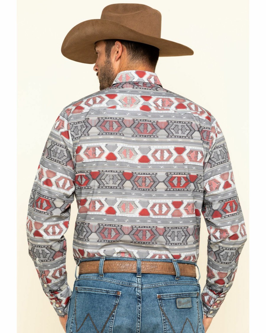 Men * | Sale Online Roper Men'S West Made Southwestern Weaving Print Long Sleeve Western Shirt