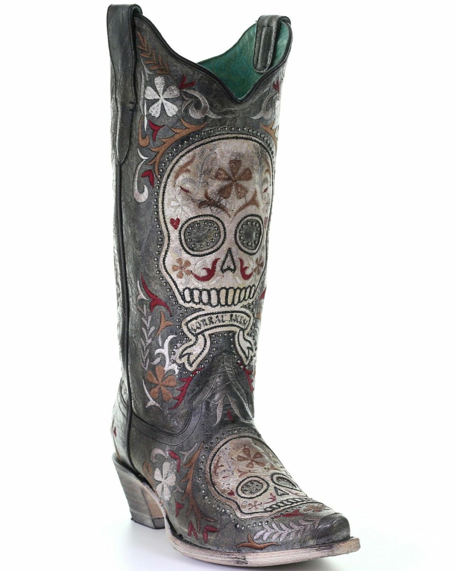 Women * | Sale Online Corral Women'S Sugar Skull Embroidery Western Boots Sniptoe