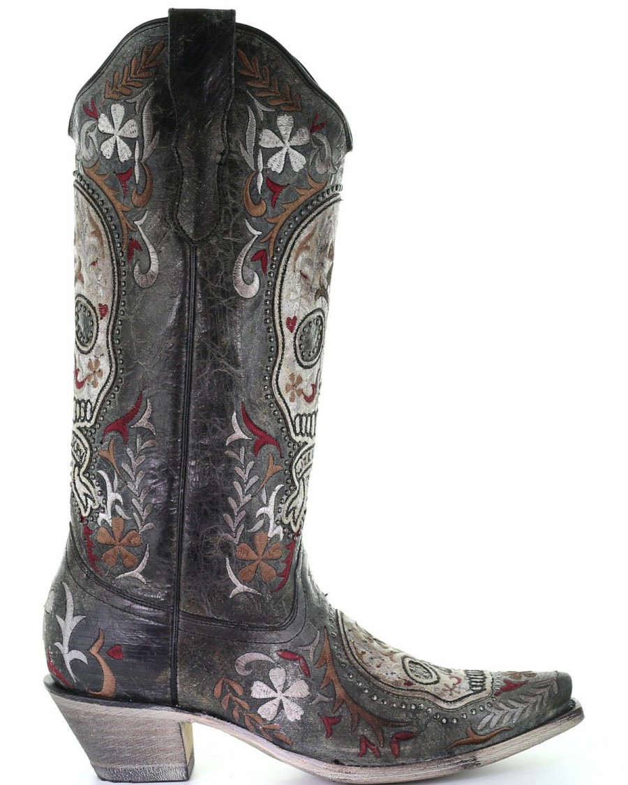 Women * | Sale Online Corral Women'S Sugar Skull Embroidery Western Boots Sniptoe