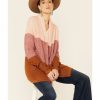 Women * | Sale Online Rock & Roll Denim Women'S Rust & Pink Color-Block Stripe Cardigan