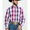 Men * | New Stetson Men'S Spring Ombre Plaid Button Long Sleeve Western Shirt