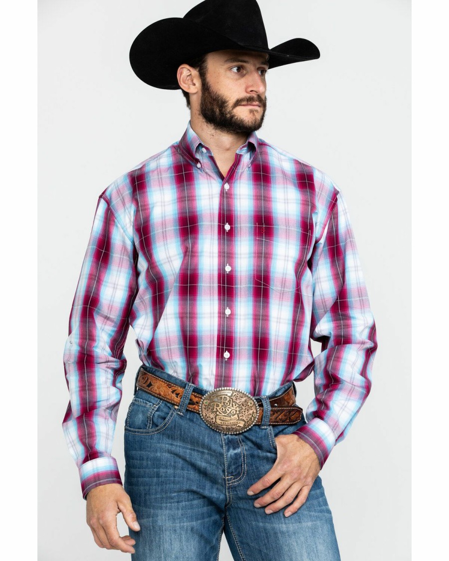 Men * | New Stetson Men'S Spring Ombre Plaid Button Long Sleeve Western Shirt