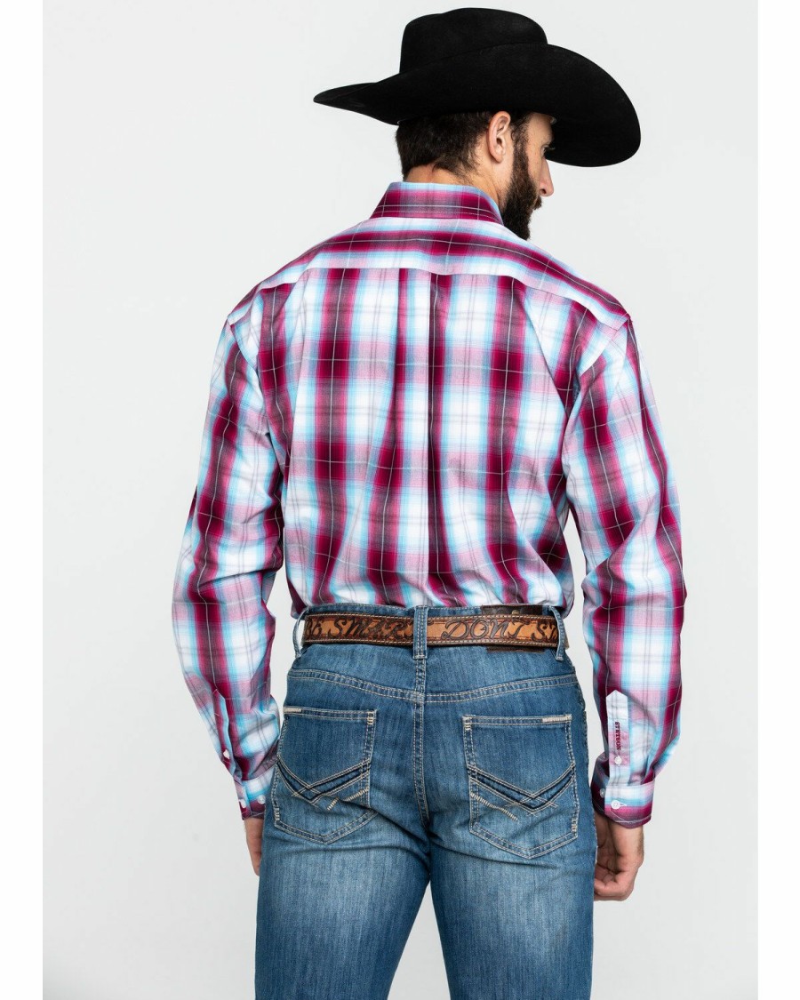 Men * | New Stetson Men'S Spring Ombre Plaid Button Long Sleeve Western Shirt