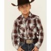 Kids * | Attractive Roper Boys' Wine Plaid Long Sleeve Snap Western Shirt