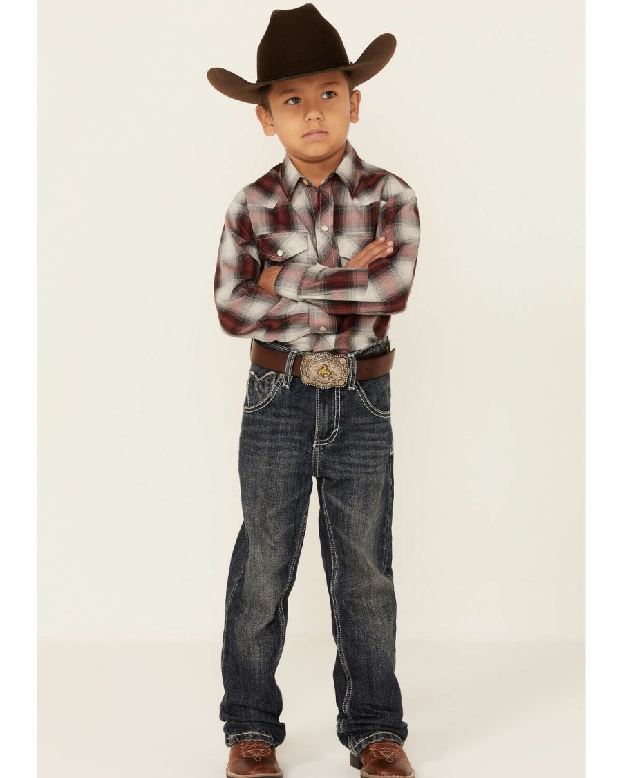 Kids * | Attractive Roper Boys' Wine Plaid Long Sleeve Snap Western Shirt