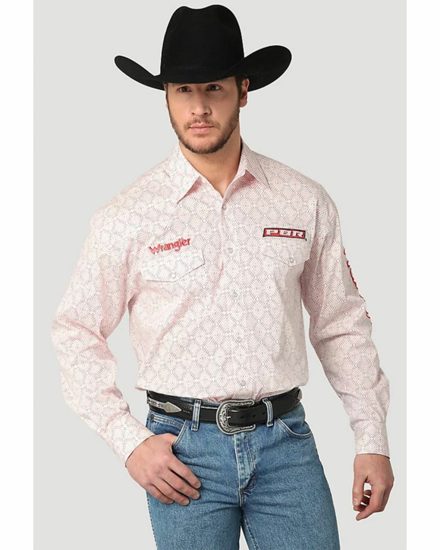 Men * | New Threads Wrangler Men'S Pbr Geo Embroidered Logo Long Sleeve Snap Western Shirt