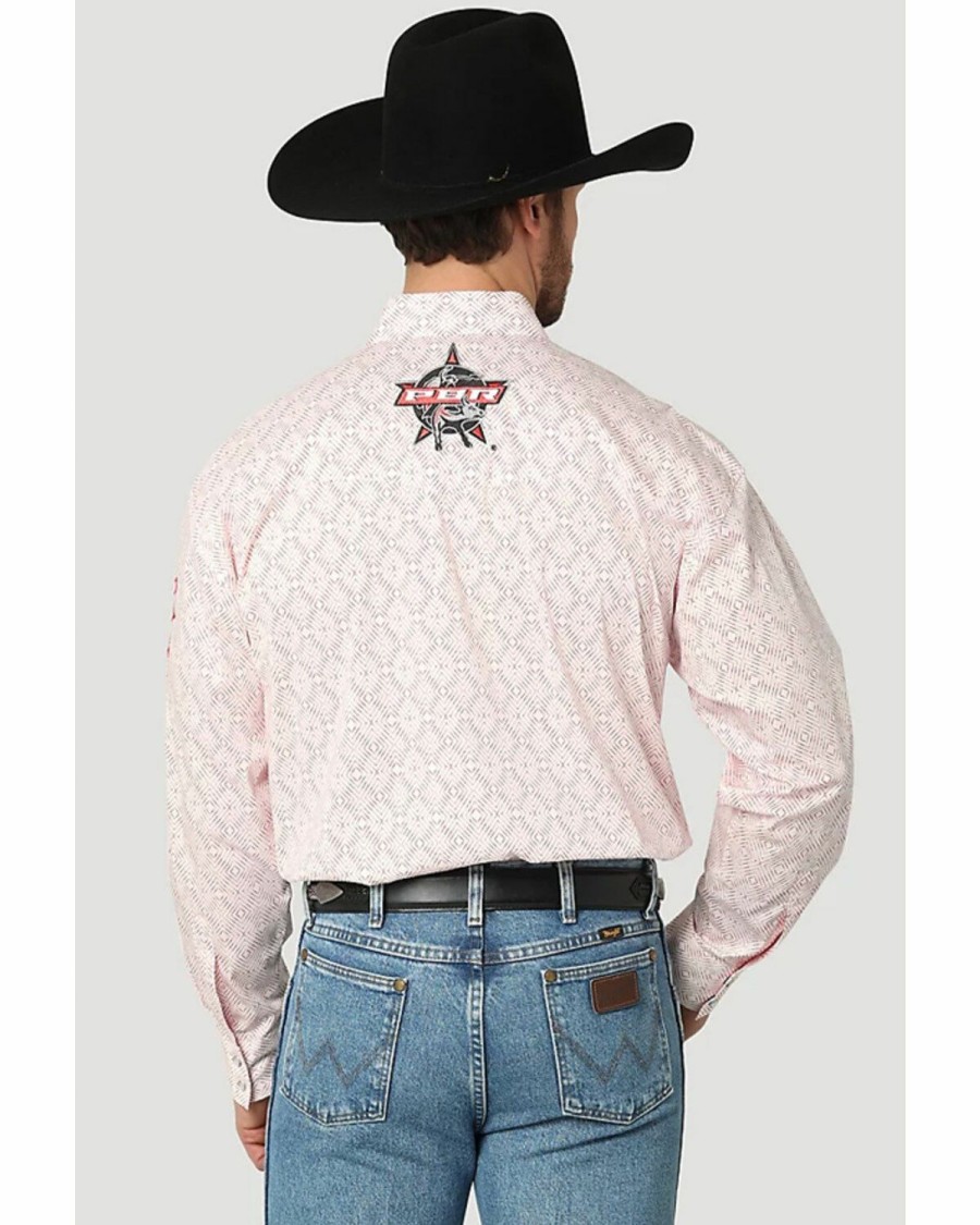 Men * | New Threads Wrangler Men'S Pbr Geo Embroidered Logo Long Sleeve Snap Western Shirt