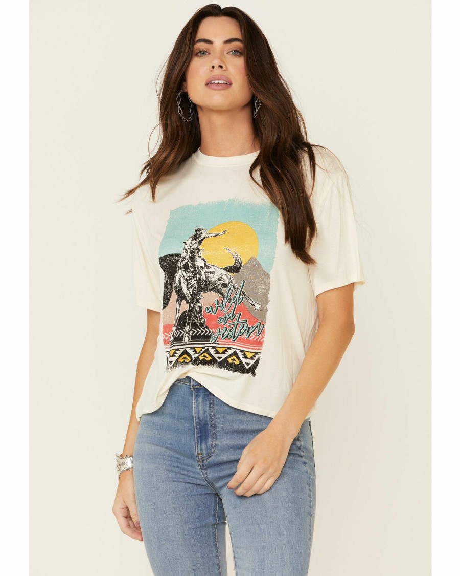 Women * | Latest Rock & Roll Denim Women'S Neon Bronco Scene Graphic Tee