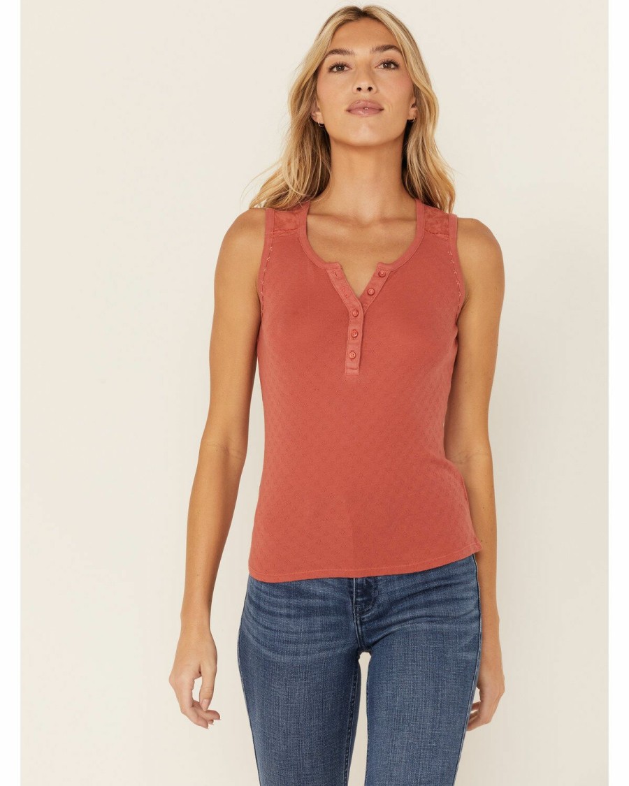 Women * | Hot Selling Idyllwind Women'S Brick Red Hillside Road Henley Tank