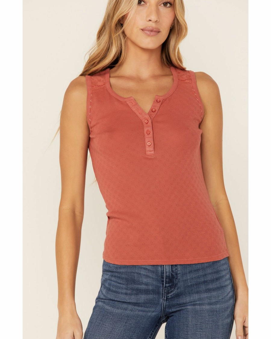 Women * | Hot Selling Idyllwind Women'S Brick Red Hillside Road Henley Tank