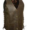 Men * | Hot Sell Milwaukee Leather Men'S Retro Brown 10 Pocket Side Lace Vest Xbig