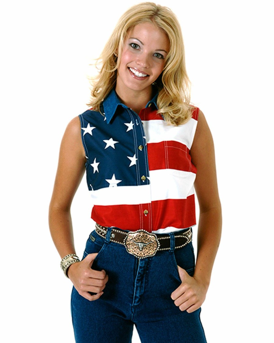 Women * | Best Sellers Roper Women'S Sleeveless American Flag Shirt