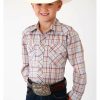 Kids * | Top Selling Roper Boys' Classic Tan Plaid Long Sleeve Western Shirt