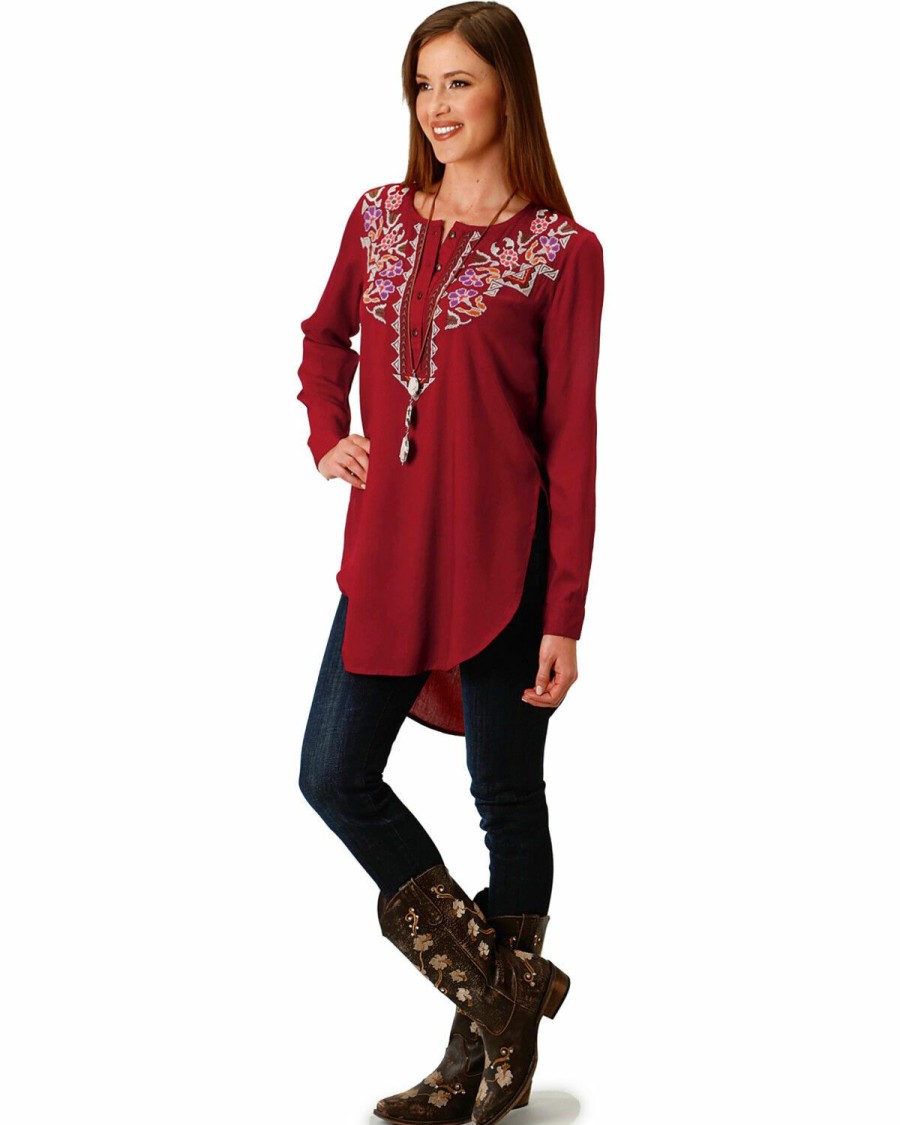 Women * | Top Selling Roper Women'S Embroidered Henley Tunic