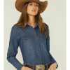 Women * | Premium Shyanne Women'S Dark Wash Shy Life Western Denim Shirt