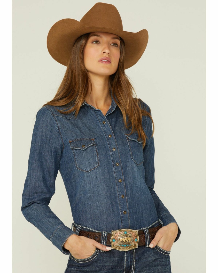 Women * | Premium Shyanne Women'S Dark Wash Shy Life Western Denim Shirt