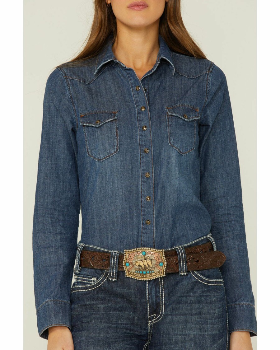 Women * | Premium Shyanne Women'S Dark Wash Shy Life Western Denim Shirt