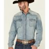 Men * | Special Offers Tin Haul Men'S Light Wash Denim Long Sleeve Snap Western Shirt