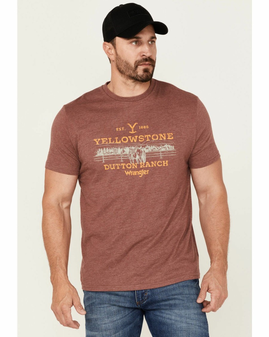 Men * | Sale Online Wrangler Men'S Heathered Yellowstone Dutton Ranch Graphic T-Shirt