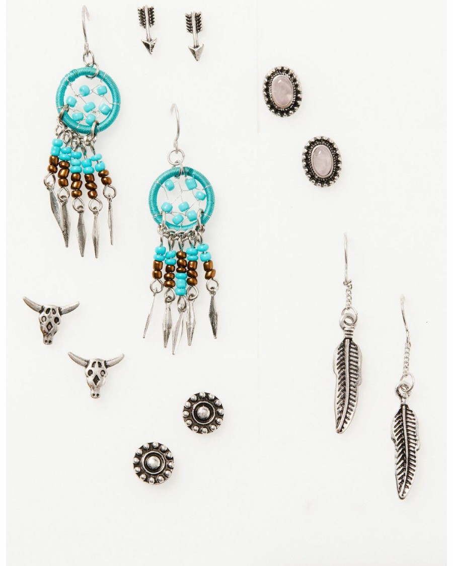 Gifts * | Bestsellers Shyanne Women'S 6-Piece Silver & Turquoise Longhorn Dreamcatcher Earrings Set