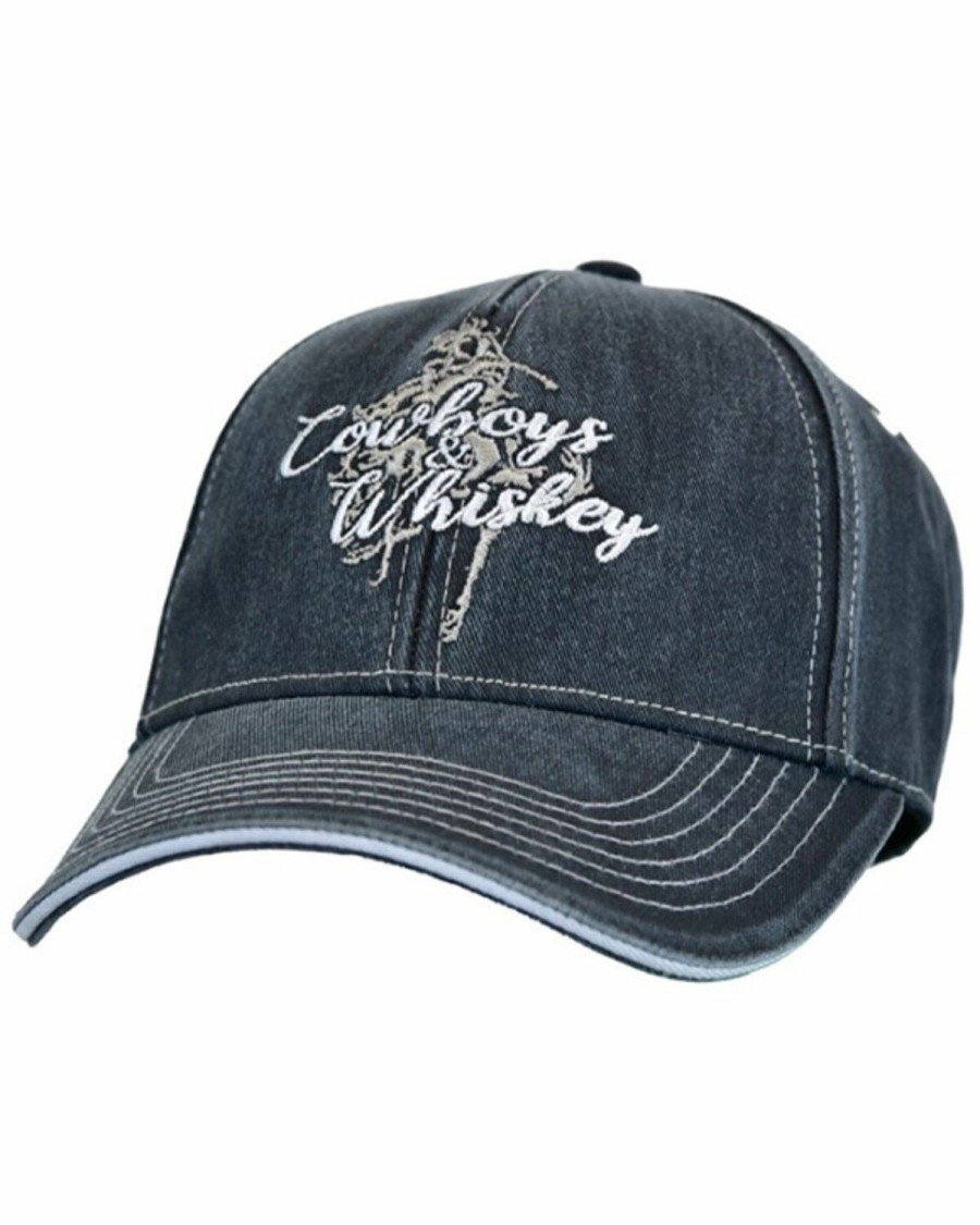 Women * | Cowboy Hardware Sale Online Cowgirl Hardware Women'S Denim Cowboys & Whiskey Embroidered Ball Cap