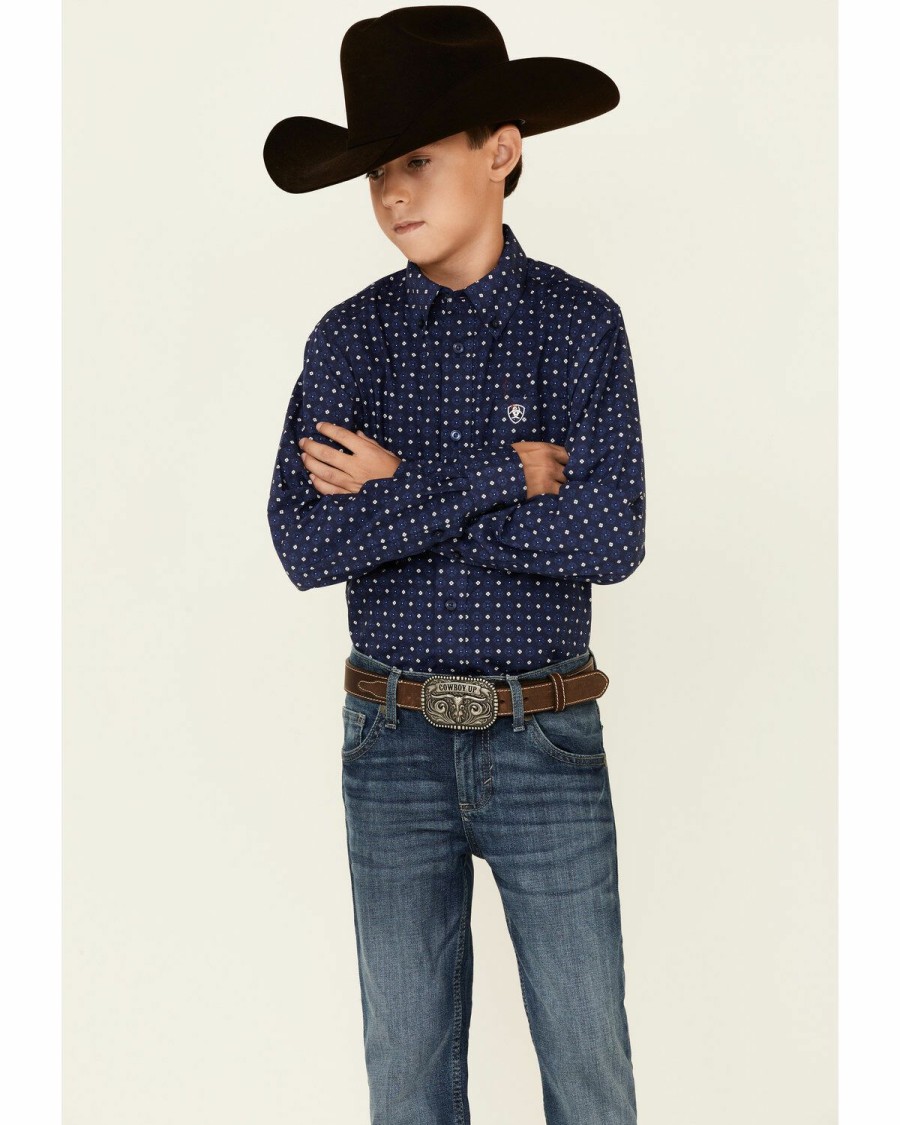 Kids * | Top Selling Ariat Boys' Bedell Geo Print Long Sleeve Button-Down Western Shirt