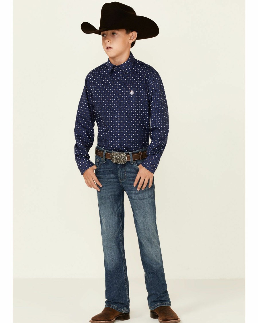 Kids * | Top Selling Ariat Boys' Bedell Geo Print Long Sleeve Button-Down Western Shirt