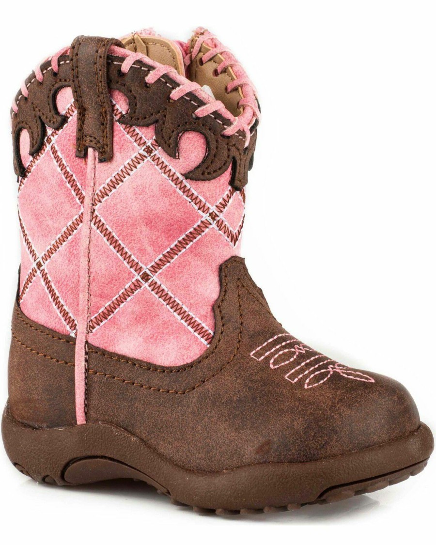 Kids * | Unique Roper Infant Girls' Cowbaby Diamond Whipstitch Pre-Walker Cowgirl Boots Round Toe