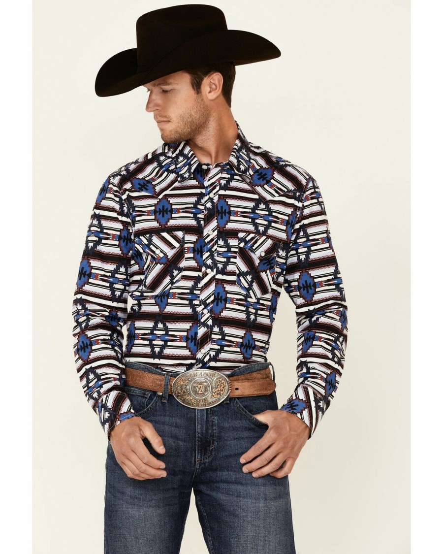 Men * | Bestsellers Rock & Roll Denim Men'S Red All-Over Southwestern Print Long Sleeve Snap Western Shirt