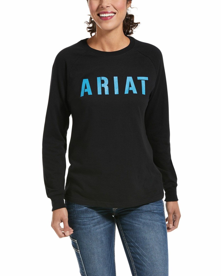 Women * | New Threads Ariat Women'S Black Rebar Cotton Strong Block Long Sleeve Tee