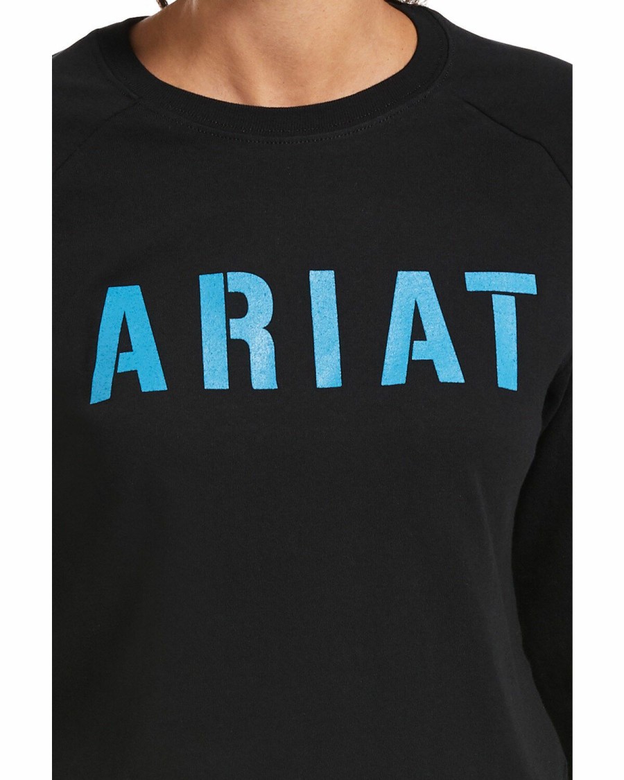 Women * | New Threads Ariat Women'S Black Rebar Cotton Strong Block Long Sleeve Tee