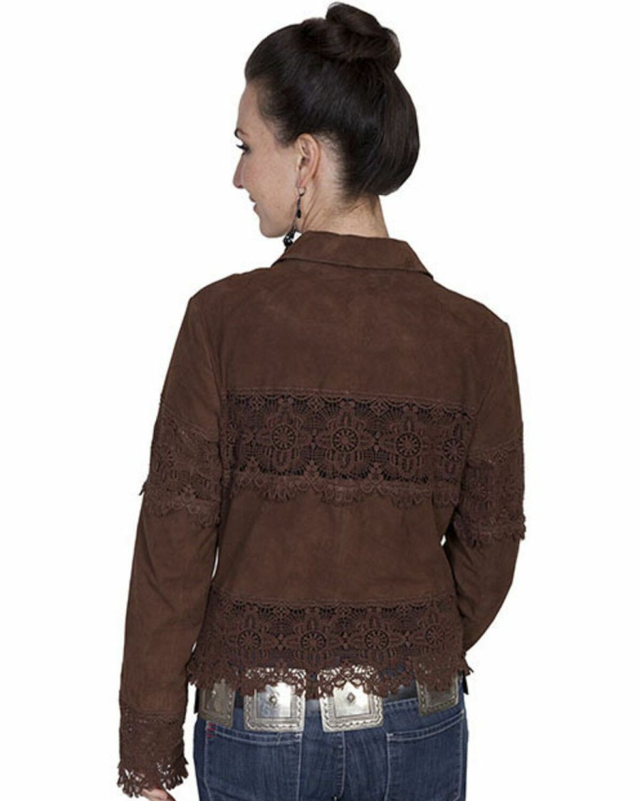 Women * | Unique Scully Leatherwear Lamb Suede Lace Panel Jacket