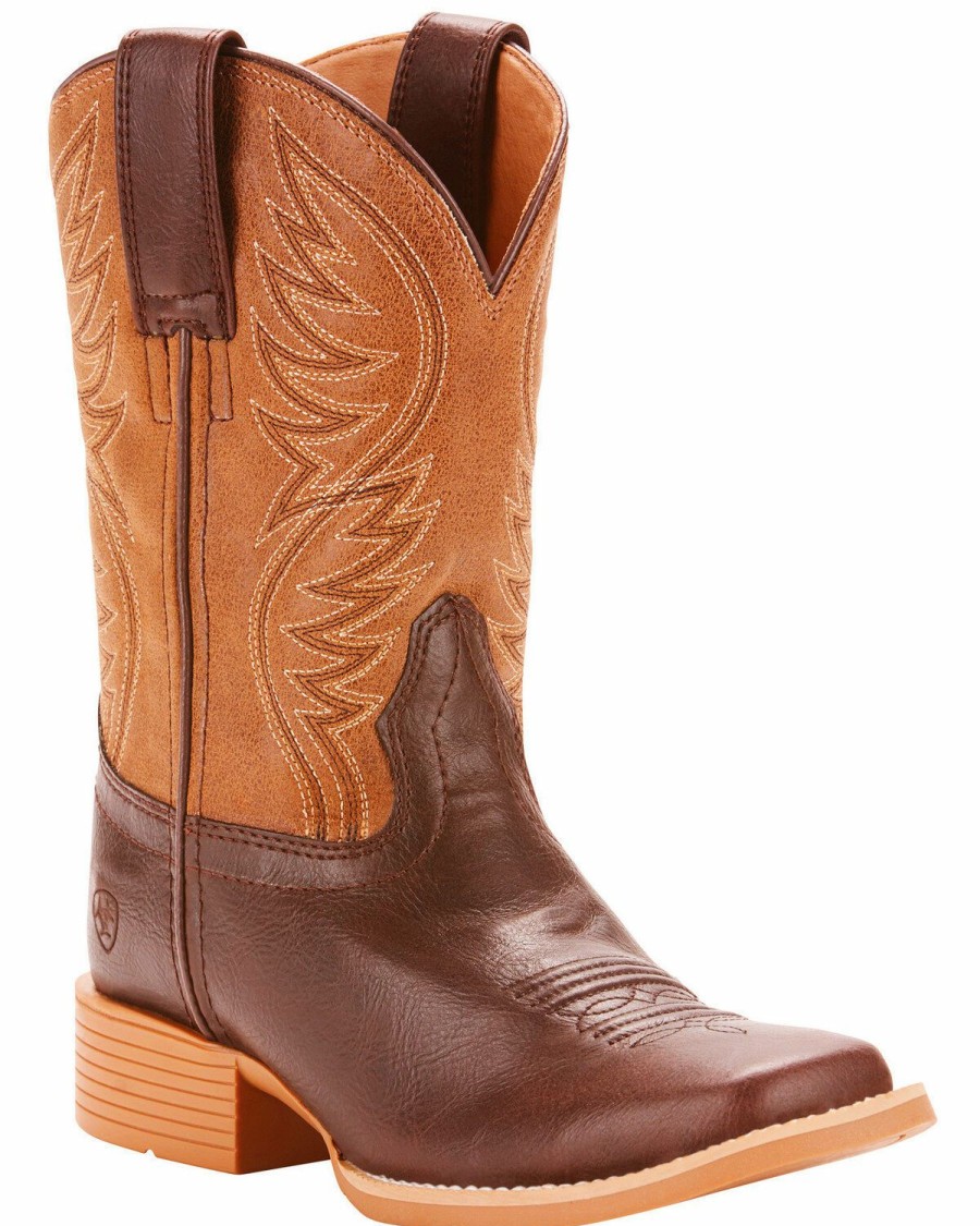 Kids * | Sale Online Ariat Girls' Brumby Fudgesickle Tumblin Tan Cowgirl Boots Square Toe