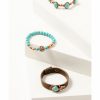 Women * | Top Selling Shyanne Women'S 3-Piece Copper & Turquoise Longhorn Leather Concho Bracelet Set