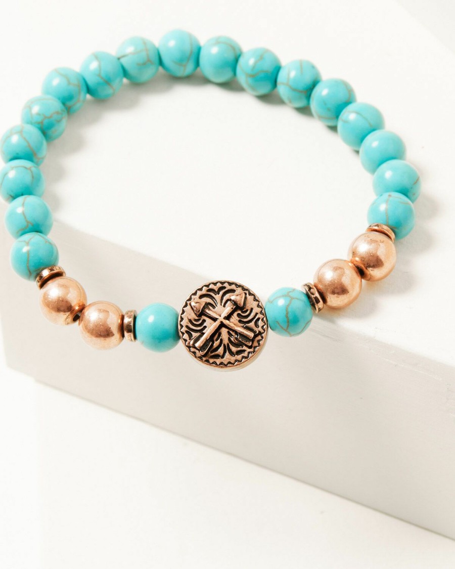 Women * | Top Selling Shyanne Women'S 3-Piece Copper & Turquoise Longhorn Leather Concho Bracelet Set